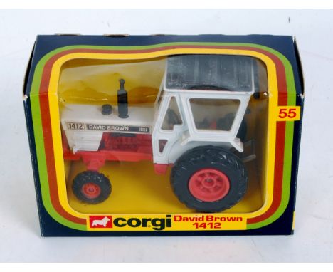 Corgi Toys, 55 David Brown 1412 Tractor, white and red body with red hubs, in the original window box (NMM-BVG)