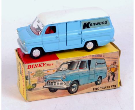 Dinky Toys, 407 Ford Kenwood transit van, light blue and white body, red interior, promotional model, some playwear in origin