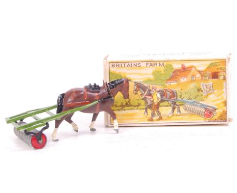 Britains Farm, 9F, Horse Drawn Roller, missing farm figure, in the original duck egg all card box (VG-BG)