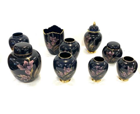 Selection of dark blue Carltonware pottery to include ginger jars, vases etc 