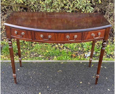 3 Drawer mahogany console table measures approx 30 inches tall 40 inches long 21 inches depth 