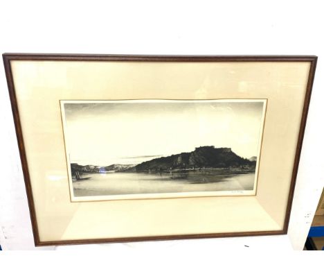 Village by a lake signed pencil etching by Fred Farrell (1882-1935) measures approx 20 inches by 11 inches 