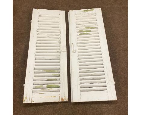 Pair of painted antique light blue french shutters, each door measures approx 57 inches long 20.5 inches wide 