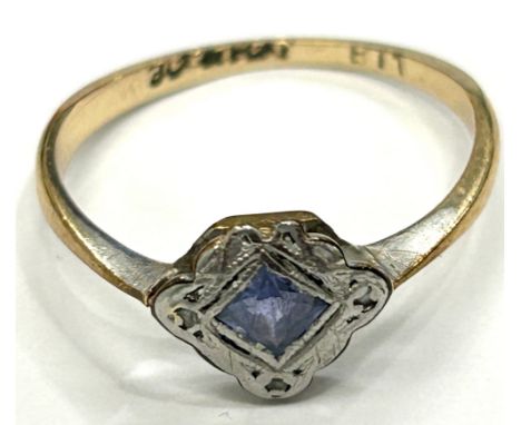 9ct gold &amp; platinum Art Deco sapphire and diamond dress ring approximate weight 1.4g, some damage as seen in image 