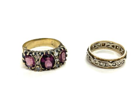 9ct gold and silver ring and a gold on silver ring, ring size approx J &amp; N 