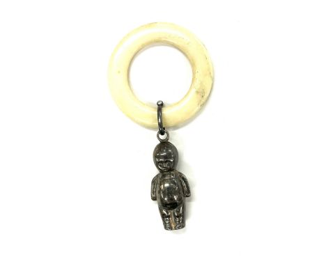 Vintage sterling silver babies kewpie doll rattle and teething ring, hallmark Birmingham 1946 