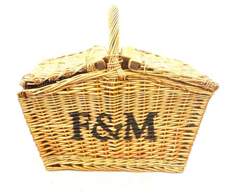 Vintage F+M wicker picnic basket 