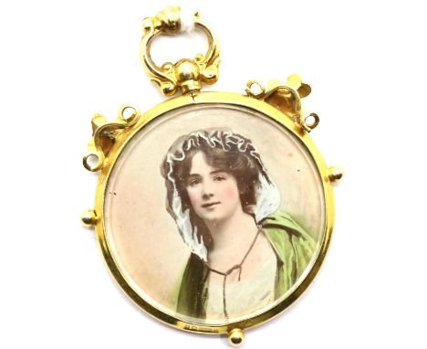 Victorian 9ct gold hallmarked 1837-1901, double sided locket with portrait of a lady to one side and gentleman to the other, 