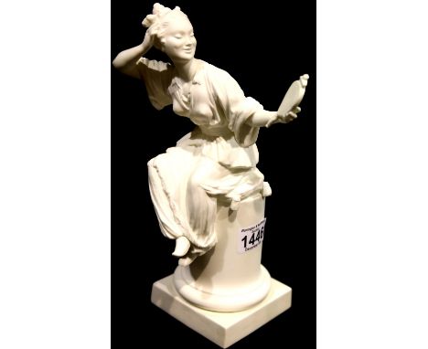 Royal Worcester bisque figurine La Miroir, H: 29 cm. P&P Group 3 (£25+VAT for the first lot and £5+VAT for subsequent lots)Co