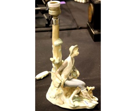 Lladro table lamp, a boy and dog,c1971-74, H: 26 cm excluding the light fitting. Not available for in-house P&PCondition Repo