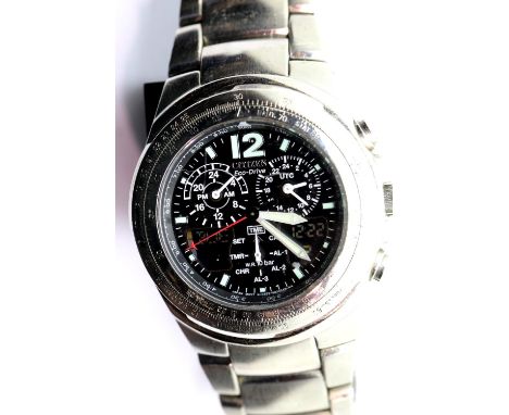 Citizen Eco-Drive gents chronograph wristwatch, stainless steel. Working at lotting up. P&amp;P Group 1 (£14+VAT for the firs