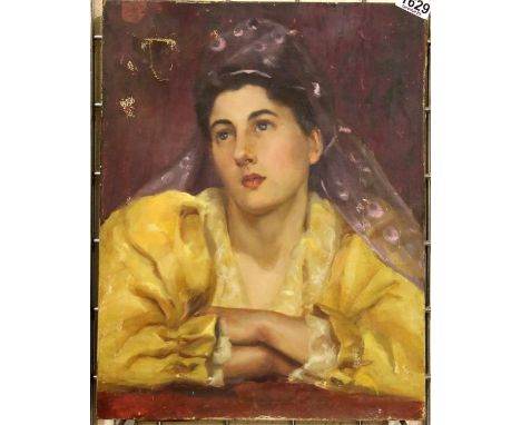 English school late 19th century oil on canvas portrait of a woman, 46 x 35 cm, unsigned. P&amp;P Group 3 (£25+VAT for the fi