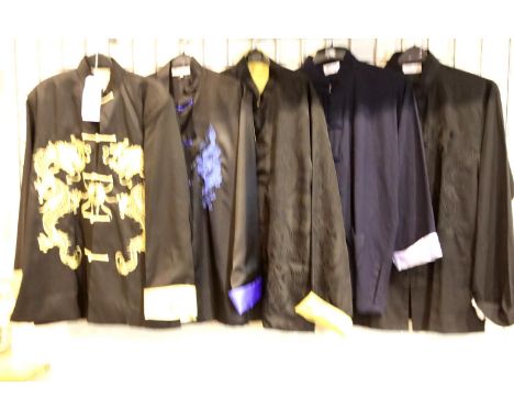As-new gents Oriental inspired jackets, four in silk and one in cotton, sizes XL-XXL. P&amp;P Group 3 (£25+VAT for the first 