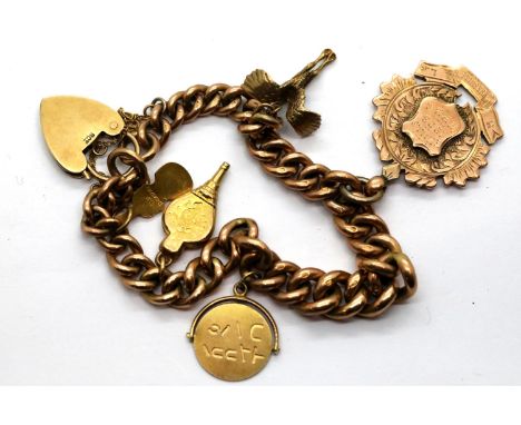 9ct gold charm bracelet and charms including 1905 bowling fob, 21.0g. P&amp;P Group 1 (£14+VAT for the first lot and £1+VAT f