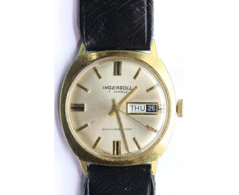 Ingersoll gents wristwatch, day/date with leather strap. Working at lotting up. P&amp;P Group 1 (£14+VAT for the first lot an