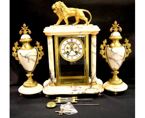 19th century French 8 day striking mantel clock by Japy Freres et Cie, having visible escapement, striking on a gong and havi
