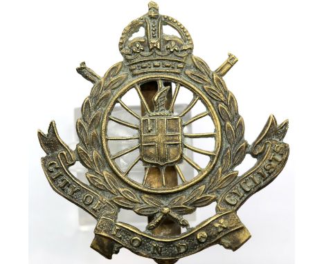 WWI 10th London Cyclist All Brass Cap Badge. P&amp;P Group 1 (£14+VAT for the first lot and £1+VAT for subsequent lots) 