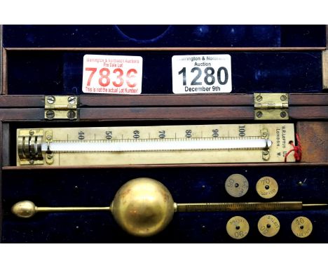 Sikes Hydrometer by Dring &amp; Fage, in brass and presented in a fitted mahogany case having an ivory plaque inlaid to the l