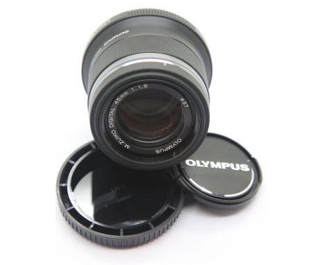 Olympus M. Zuiko digital lens, 45mm, 1:1.8. P&amp;P Group 1 (£14+VAT for the first lot and £1+VAT for subsequent lots) 