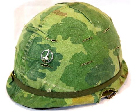 Vietnam War Era US M1 Helmet &amp; Liner with Mitchell reversible camouflage cover. P&amp;P Group 2 (£18+VAT for the first lo