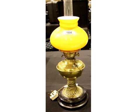 Brass oil lamp converted to electric on a ceramic base. Not available for in-house P&amp;P 