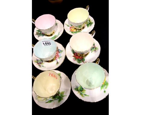 Paragon set of six teacups with saucers, Six World Famous Roses pattern. No visible chips, cracks or restoration. P&amp;P Gro