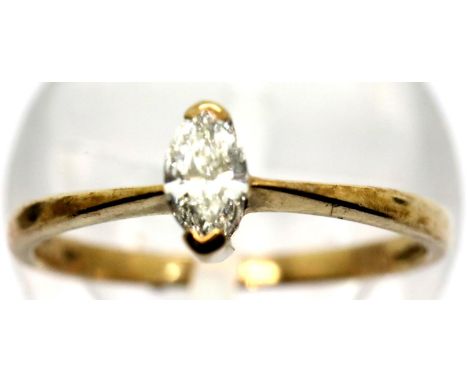 9ct gold Marquise cut solitaire diamond engagement ring, size L/M, 1.4g. P&amp;P Group 1 (£14+VAT for the first lot and £1+VA