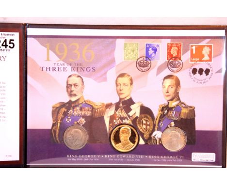 Coin and Medallic FDC, 1936 Year of the Three Kings, limited edition number 401 of 495, having two silver half crowns and com