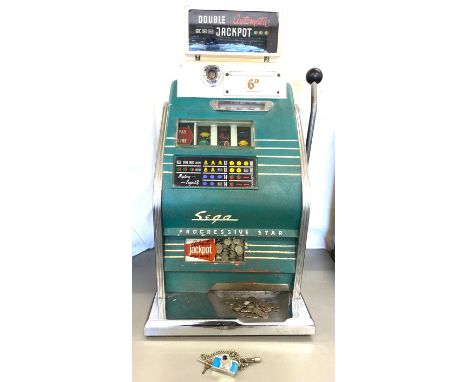 Deco style Sega Progressive star one arm bandit with quantity of sixpences, working order, wire needs replacing for light. ap