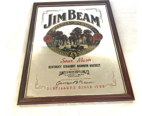 Large Jim Bean advertising mirror, approximate measurements: Height 22 inches, Width 17.5 