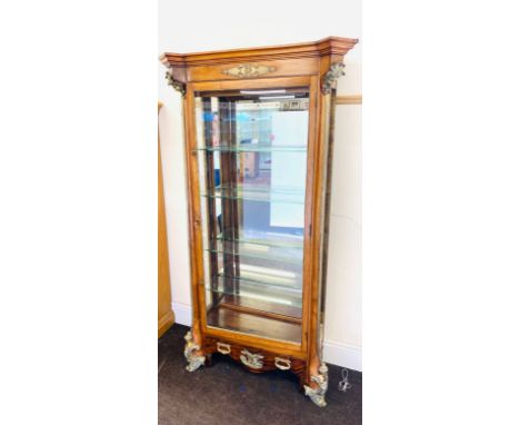 Ormalu mounted Mahogany and Rosewood mirror back display cabinet with glass shelves, good overall condition approximate measu