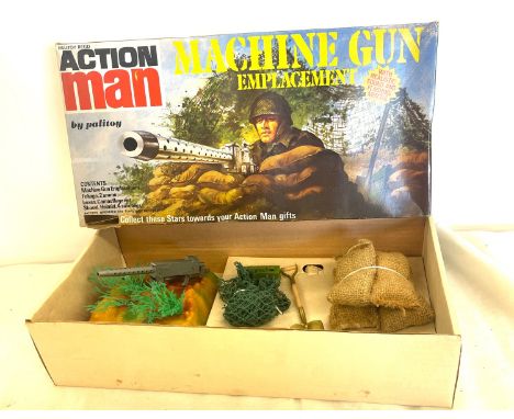 Vintage Action Man machine gun emplacement boxed and working 