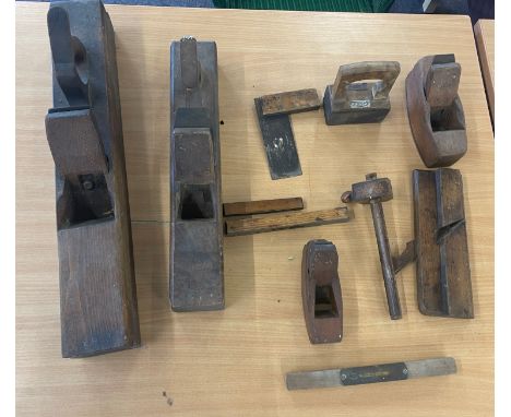 Selection of antique wooden tools to include planes 