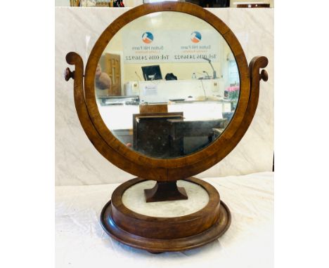 Antique early Victorian circular wood and marble tilting mirror, overall height 28.5 inches, widest section 23.5 inches 