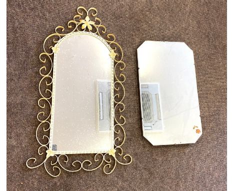 2 Vintage mirrors, metal framed mirror and a frameless mirror 