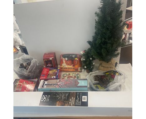 Large selection of vintage and later christmas decorations, includes light up tree etc 