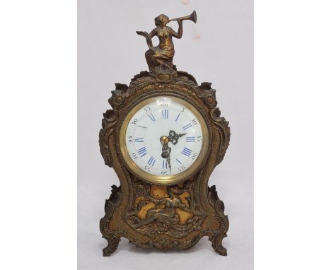 A 19th century French mantel clock, of balloon form, eight-day movement, white enamel dial with Arabic and Roman numerals, wi