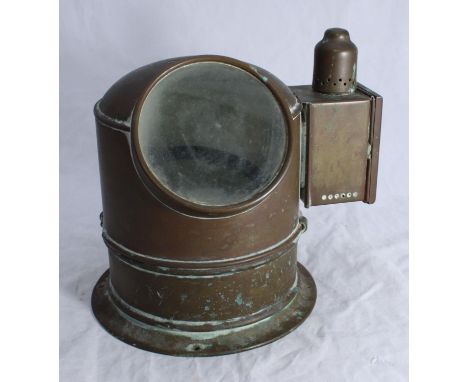 Dunkirk Interest.  A Lilley &amp; Reynolds Ltd brass binnacle with gimbal compass, 26cm high, removed from the Leigh Cockle B