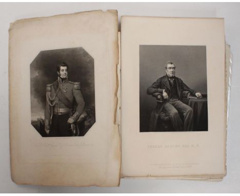 A leather folio book containing a collection of approximately 45x 18th and 19th century engraved portrait bookplates of Briti