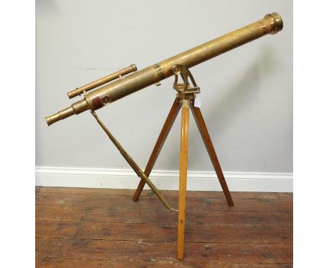 A late 19th Century brass refracting 'table' telescope by Thomas Cooke &amp; Sons, York, with 3" diam brass tube, sighting sc