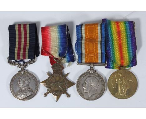A WW1 Military Medal group of four to 90418 SJT. J.P.C. HEWITT C.51/ BDE: R.F.A. together with a B&amp;W oval portrait believ