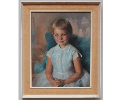 Victor H. Voysey - Half length portrait study of a young girl, signed and dated '59', pastel, glazed and framed. 60 x 48cm 