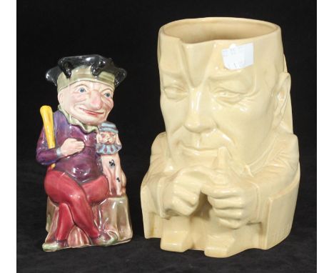 A circa 1920s Ashtead Pottery character jug of 'Stanley Baldwin' by Percy Metcalfe, limited edition no. 490/1000, buff, signe