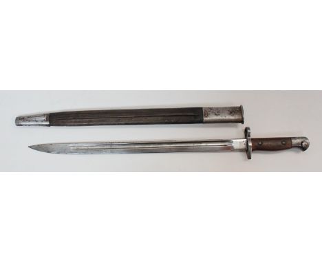A British 1907 pattern Lee Enfield bayonet, the 43cm single edged fullered blade stamped to the ricasso '2 15 Sanderson' with