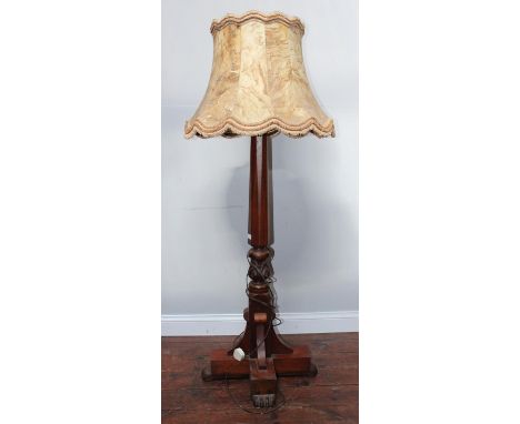 A mahogany standard lamp and original vellum shade, from the Wardroom of HMS Renown 
