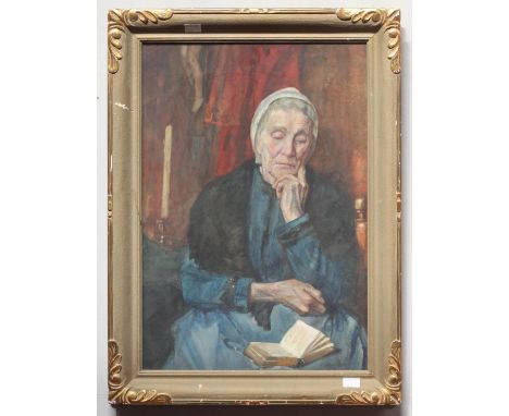 Sophie Jacoba Wilhelmina Jansen-Grothe (Dutch 1852-1926) Interior half-length portrait study of an elderly lady reading, sign