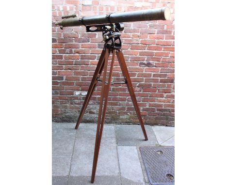 A 19th Century Refracting Telescope by J.T. Slugg of Manchester, with 9cm diameter brass tube measuring 155cm in length, with