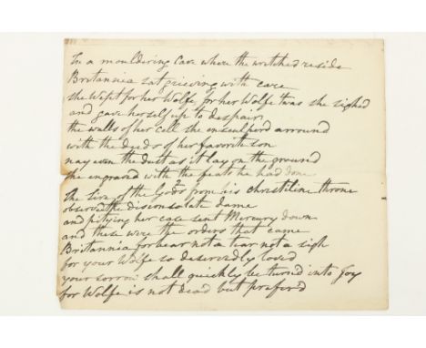 The Death of General Wolfe, 1759 Manuscript: A contemporary Manuscript Poem, on the Death of General Wolfe, consisting of fou