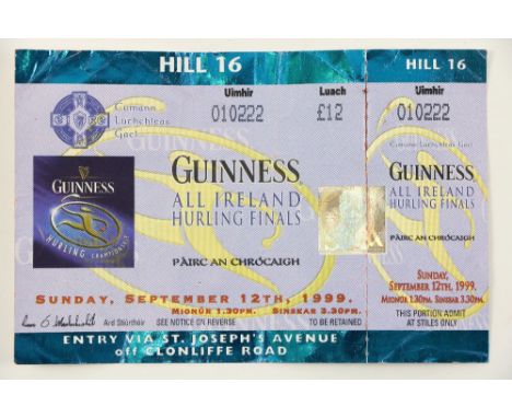 An Unused Ticket for a Wet All-Ireland  G.A.A.: Hurling,&nbsp;An Official Guinness All-Ireland Hurling Final Ticket, issued f