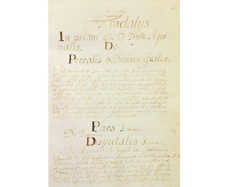 18 Century Manuscript of Works of St Thomas Aquinas by Richard Talbot  Manuscript: “Tractatus in pri[m]am de D. Tho[m]ae Aqui